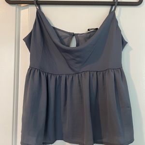 cowlneck light blue/gray silk tank top